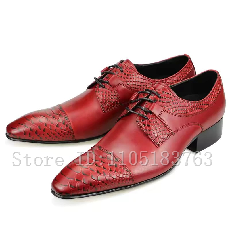 Men Shoes Elegant - Sepatu Oxford Kulit Asli Merah untuk