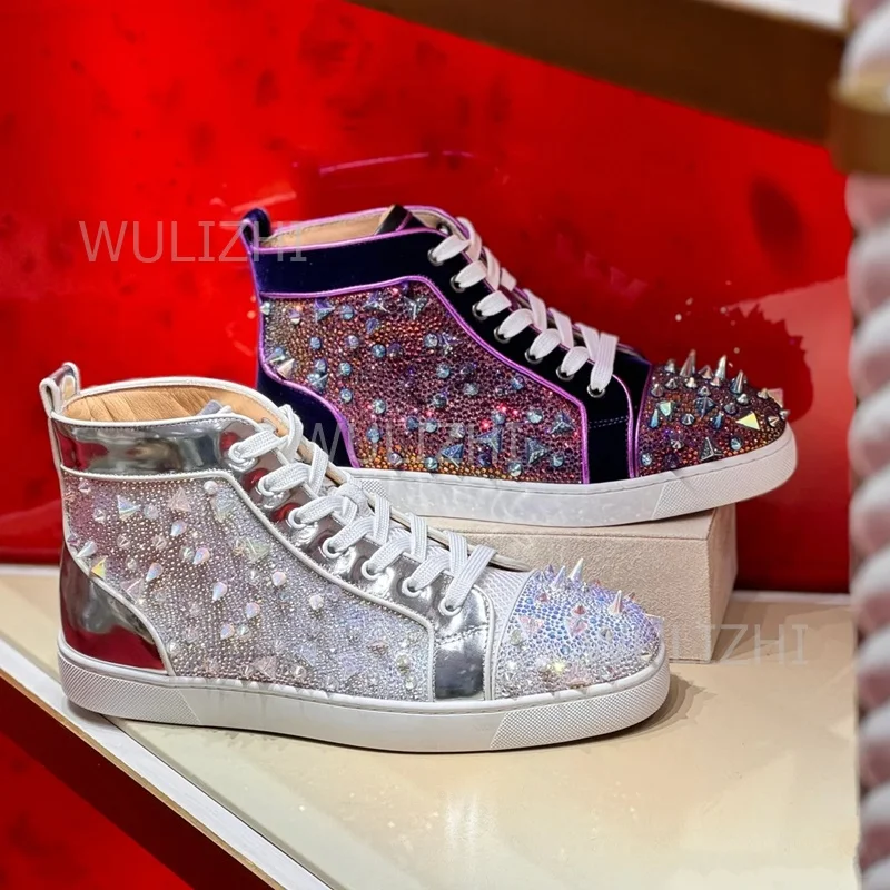 Men Shoes Red Bottom - Sepatu Sneakers Pria Kristal Ungu Tua