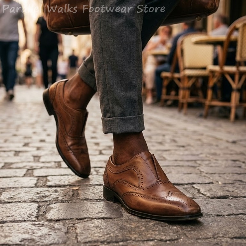 Sepatu Brogue Kulit Coklat Pri - Men'S Shoes Brogues ulasan dan harga
